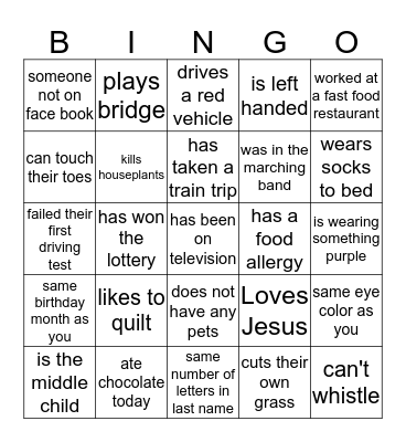 Can You Find Someone Who.... Bingo Card