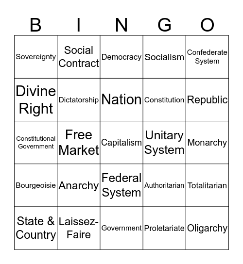 CH 1 Foundations of Government Bingo Card