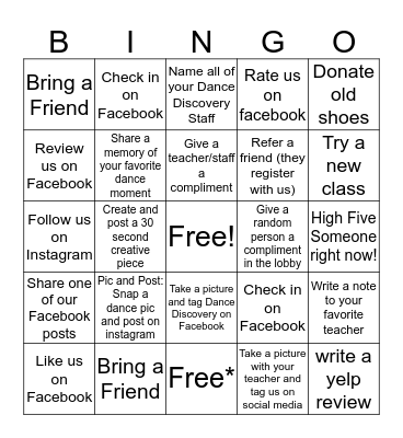 Dance Discovery Bingo! Bingo Card