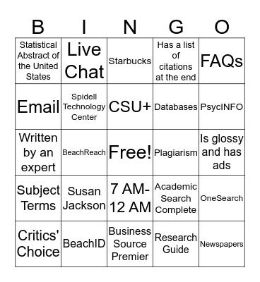 LIBRARY BINGO Card