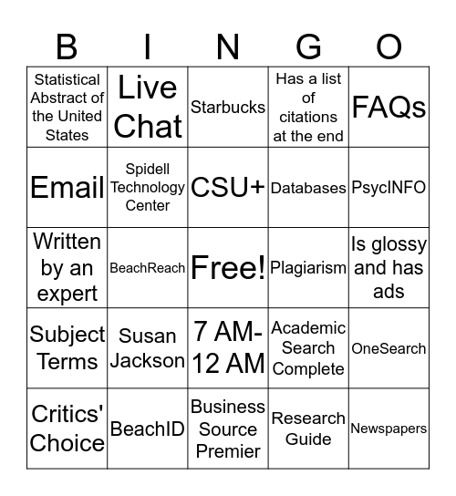 LIBRARY BINGO Card