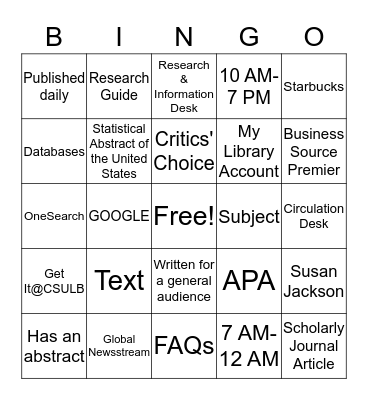 LIBRARY BINGO Card