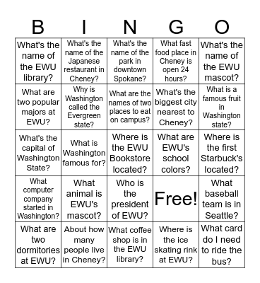 EWU Bingo Card