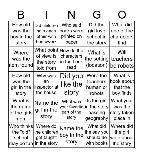 "The Fun They Had" Bingo Card