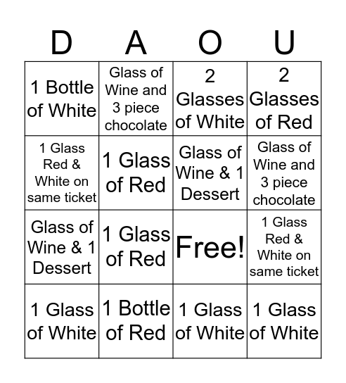 Daou Wine Contest Bingo Card