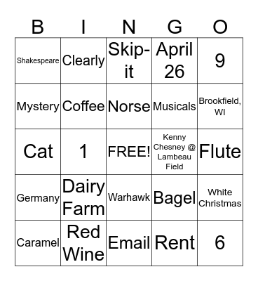 Bridal Shower Bingo Card