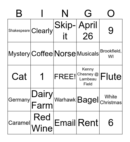 Bridal Shower Bingo Card