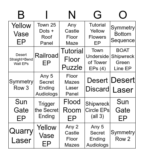 The Witness Bingo Card