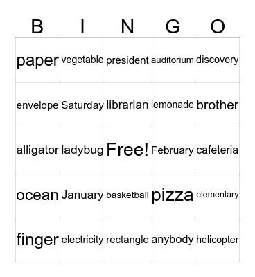 Fluency BINGO Card