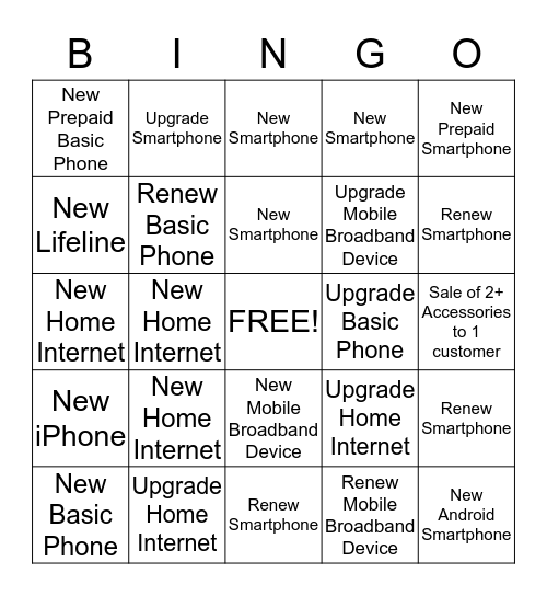 Get 5 in a Row to Win! Bingo Card