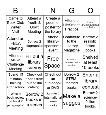 @McKinleyTechLib BINGO Card