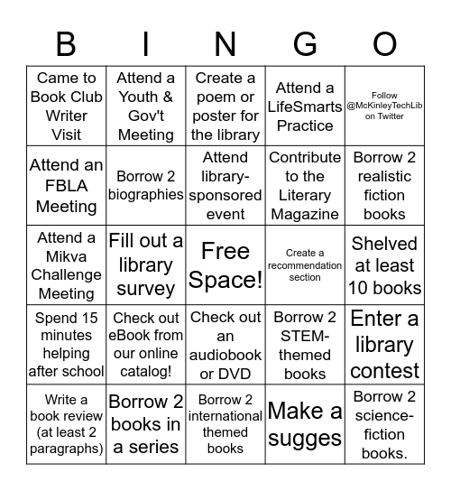 @McKinleyTechLib BINGO Card