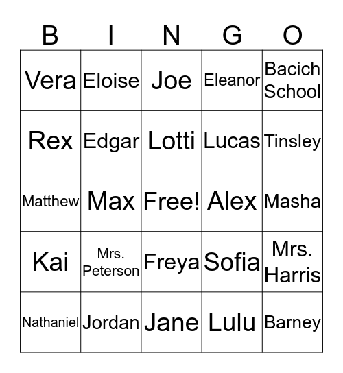 Room 3 Bingo  Bingo Card