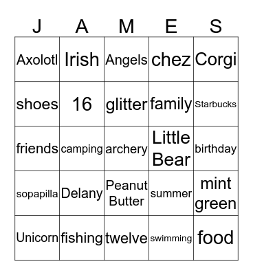 Delany Bingo Card