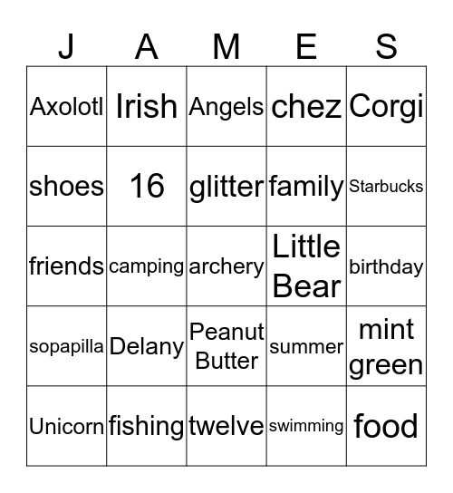Delany Bingo Card