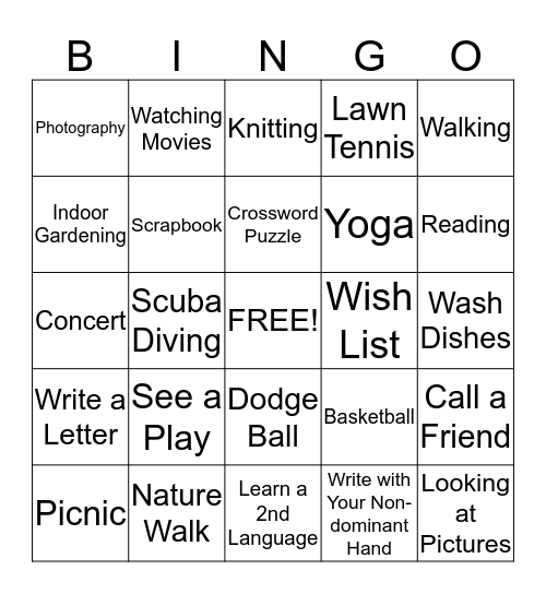 WHAT TO DO? Bingo Card