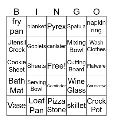 Bridal Shower Bingo Card