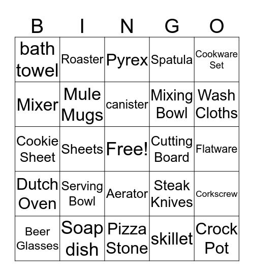 Bridal Shower Bingo Card