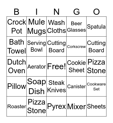 Bridal Shower Bingo Card