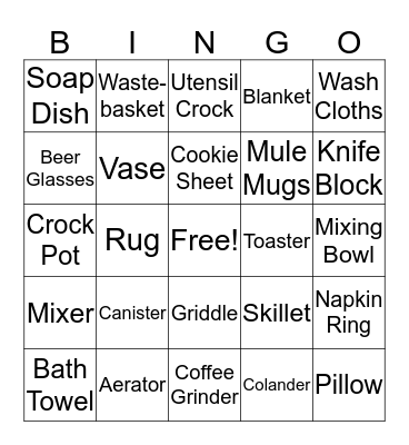 Bridal Shower Bingo Card