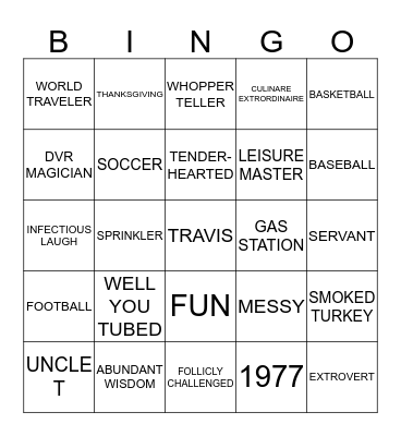 TRAVIS' LIFE Bingo Card