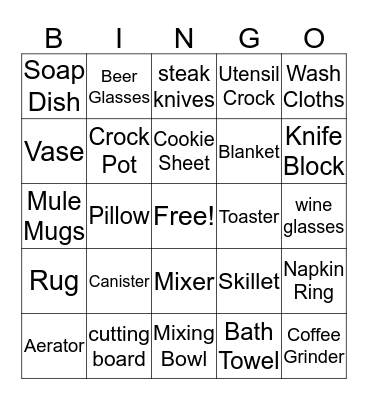 Bridal Shower Bingo Card