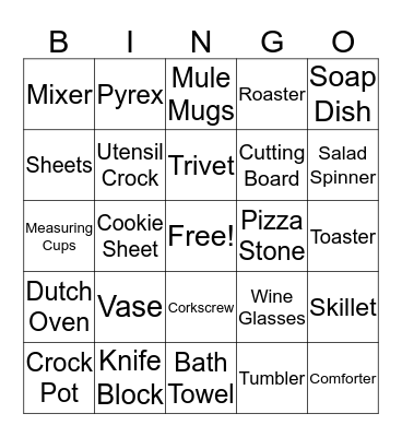 Bridal Shower Bingo Card