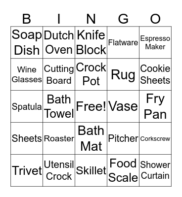 Bridal Shower Bingo Card