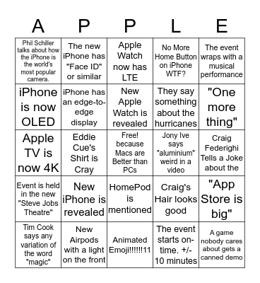 APPLE EVENT BINGO Card