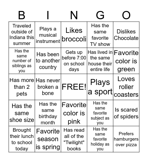 Find Somebody Who... Bingo Card