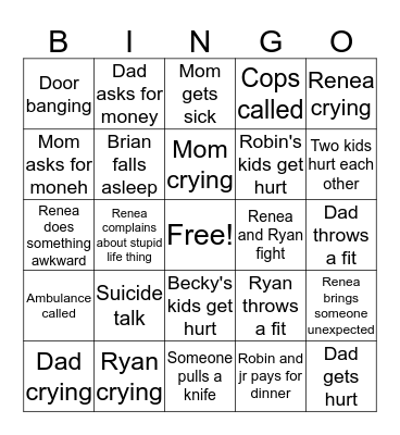 Kender Family Bingo Card