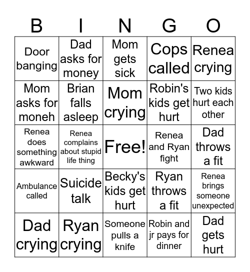 Kender Family Bingo Card