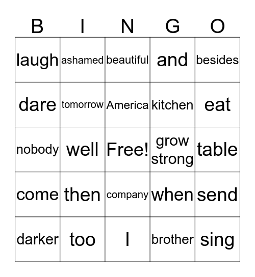 Sing America Bingo Card