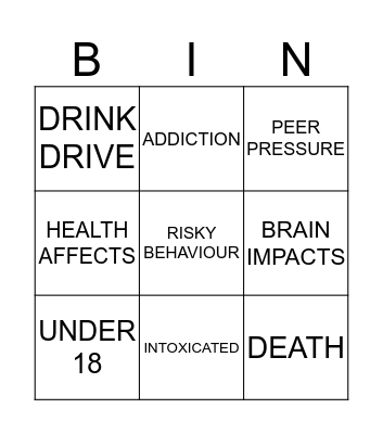 UNDERAGE DRINKING Bingo Card