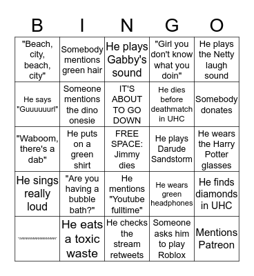 Jimmy Bingo Card