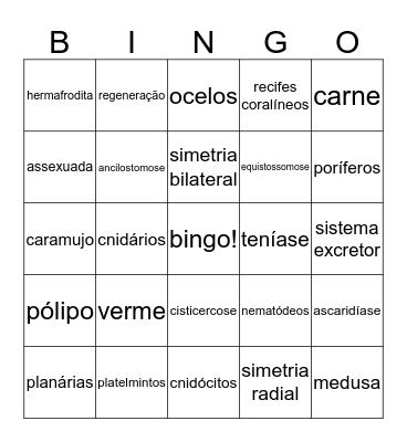 Platelmintos Bingo Card