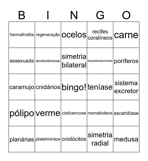 Platelmintos Bingo Card