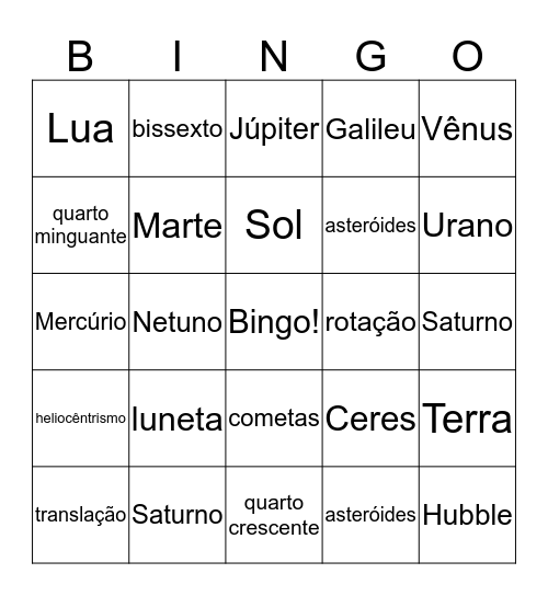 Universo Bingo Card