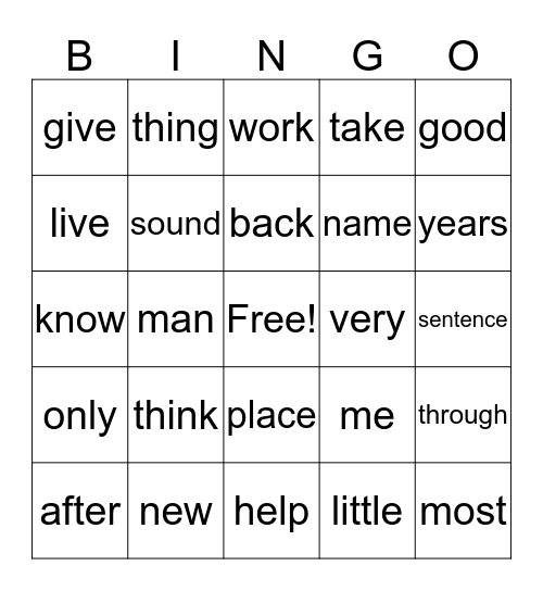 word list 1-3 Bingo Card