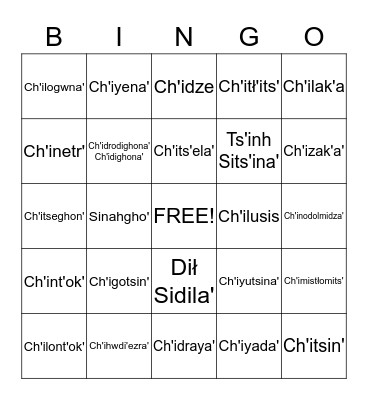 Dinak'i Ch'izre' (Body) #2 Bingo Card