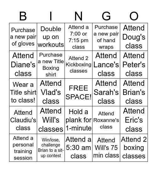 Title Boxing Club Bingo Card