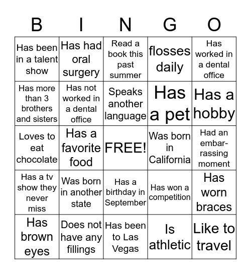 Classmate Bingo Card