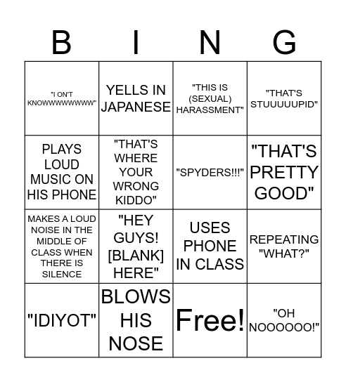 Nicolas Bingo Card