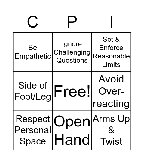 CPI Bingo Card