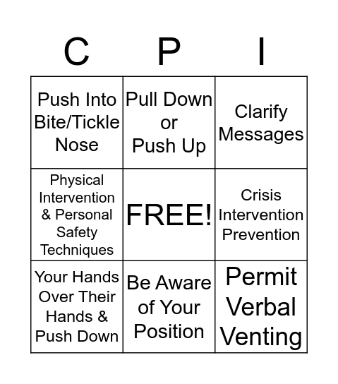 CPI Bingo Card