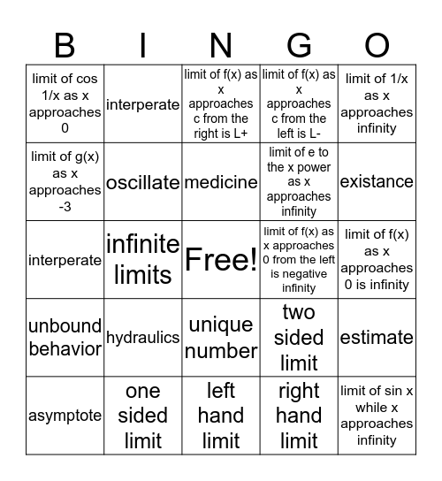 12.1 Bingo Card