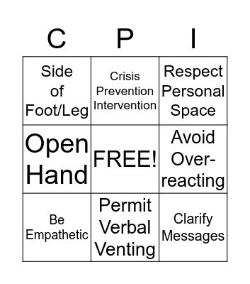 CPI Bingo Card