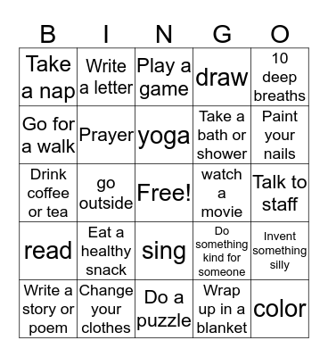 Coping Skills Bingo Card