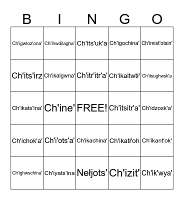 Dinak'i Ch'izre' (Body) #3 Bingo Card
