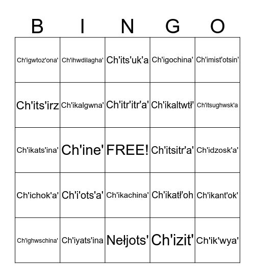 Dinak'i Ch'izre' (Body) #3 Bingo Card